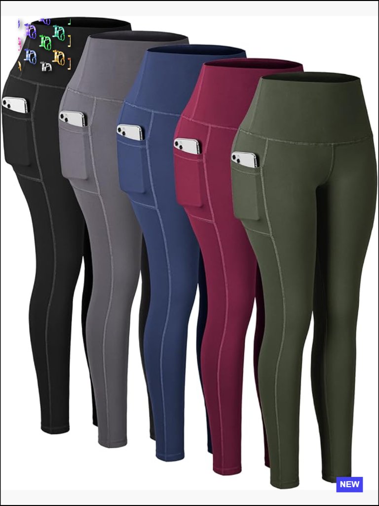 High Waisted Tummy Control Workout Yoga Leggings With Pockets 3 Pack